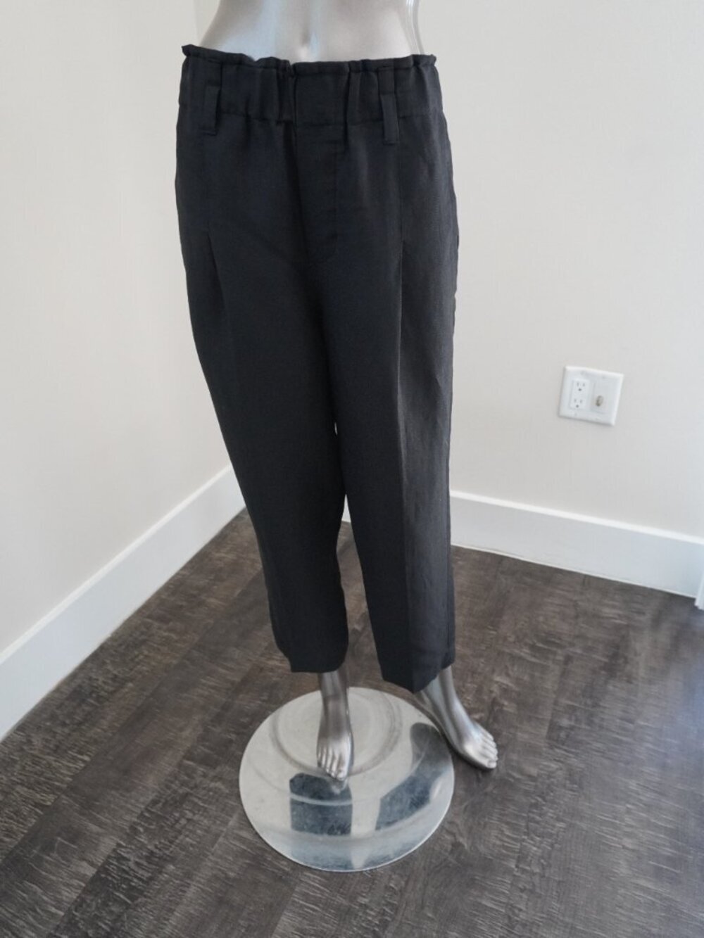 Brunello Cucinelli Black Pants Relax Elastic Waist 33x23 Viscose Linen Size 10 - Picture 3 of 9